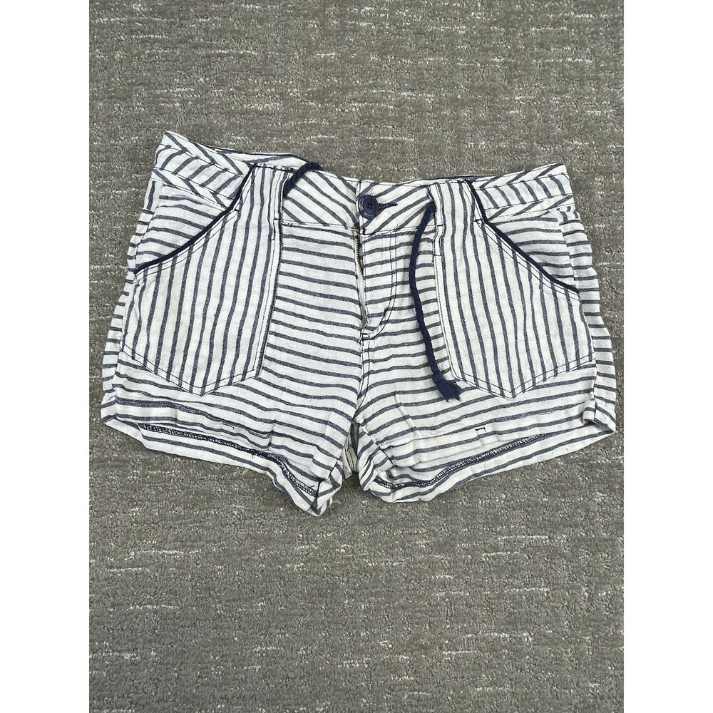 Women’s Jolt Size 11 Linen Shorts Navy Blue Striped Pockets Front Tie